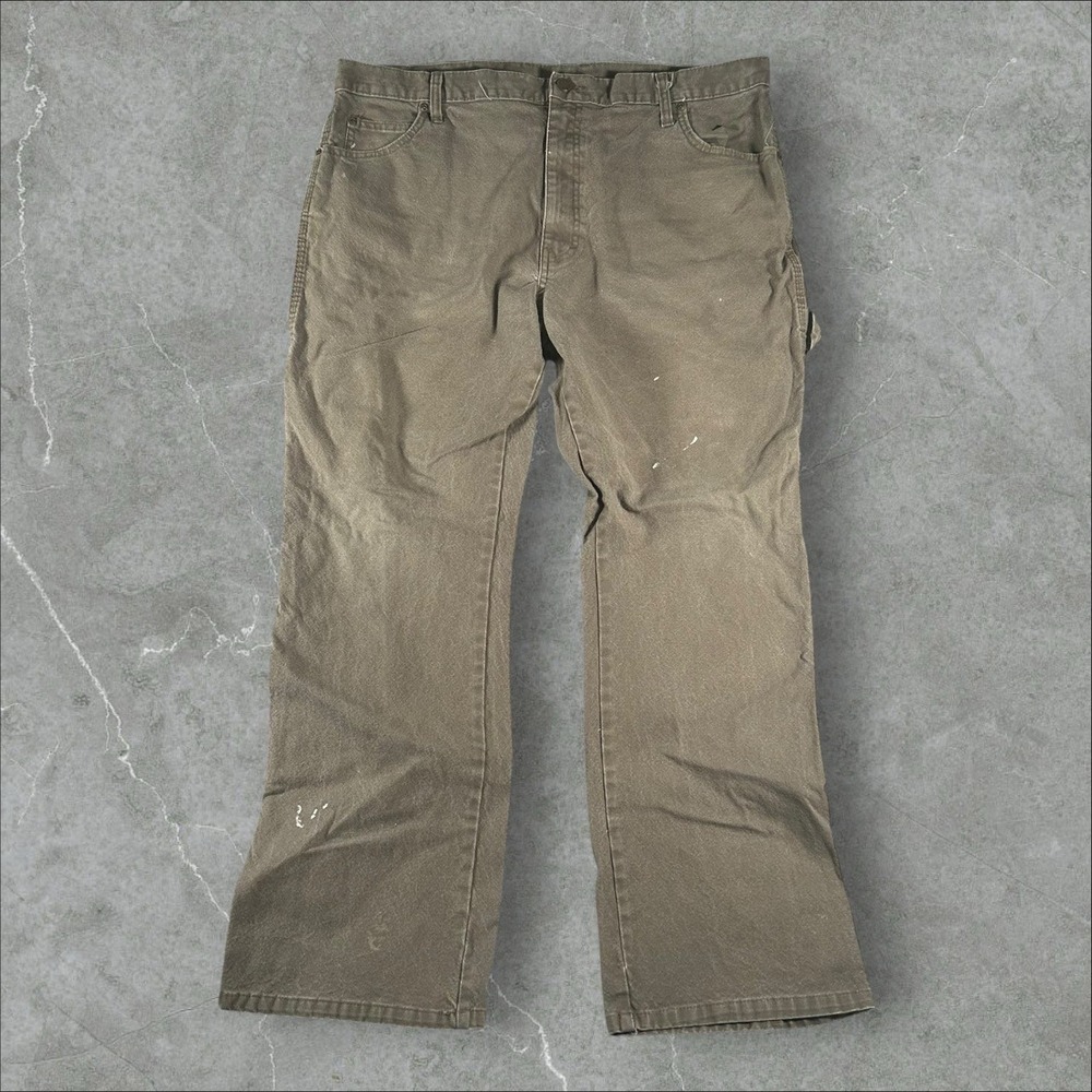 Dickies Carpenter Pants Mens 38X30 Olive Brown Paint Stains Distressed Utility